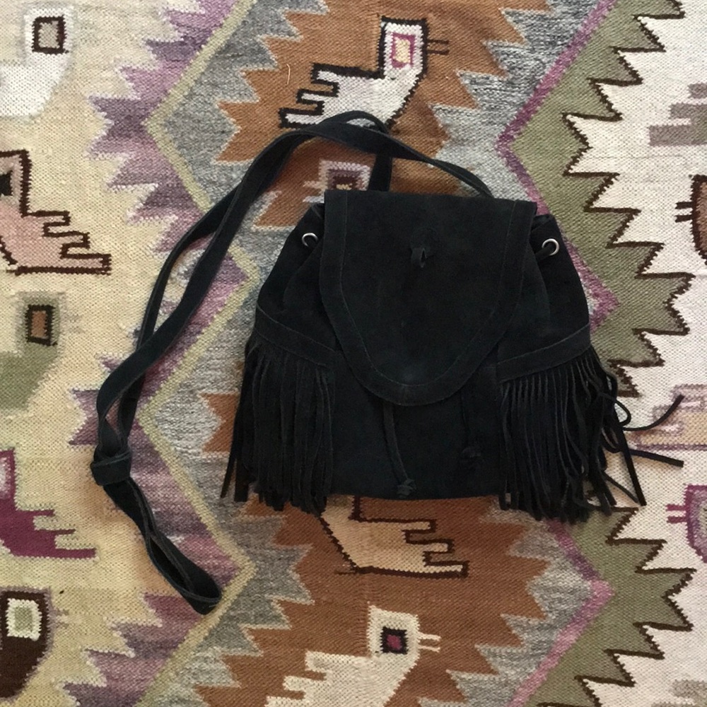 Black suede fringe bag